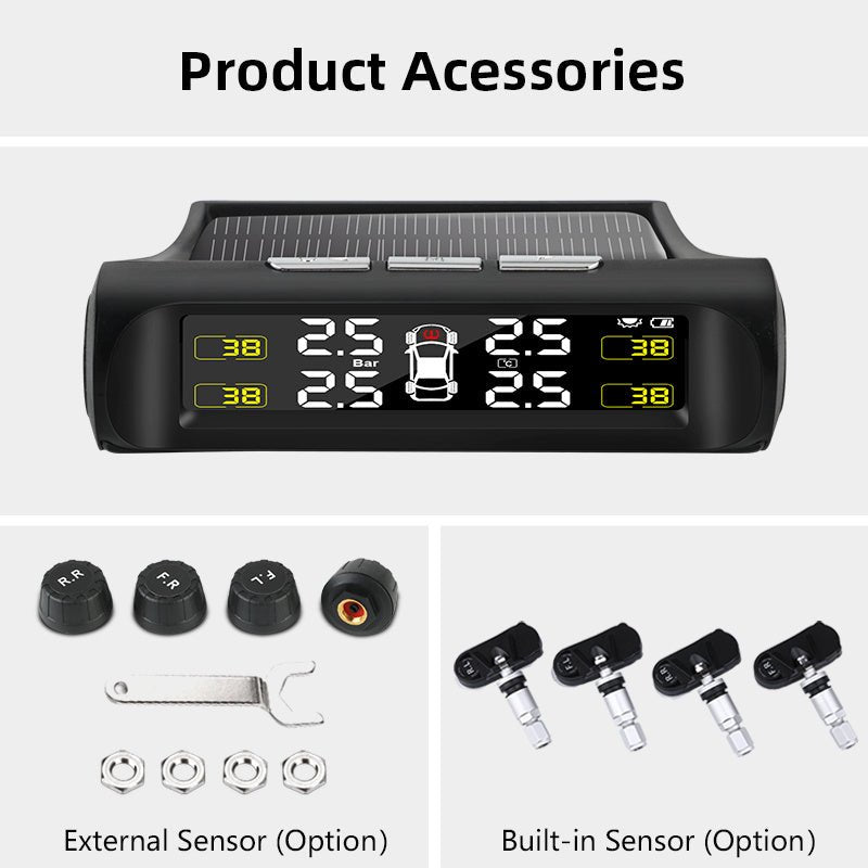 Jansite Smart Car TPMS Tyre Pressure Monitoring System Solar Power Digital LCD Display Auto Security Alarm Systems Tyre Pressure.