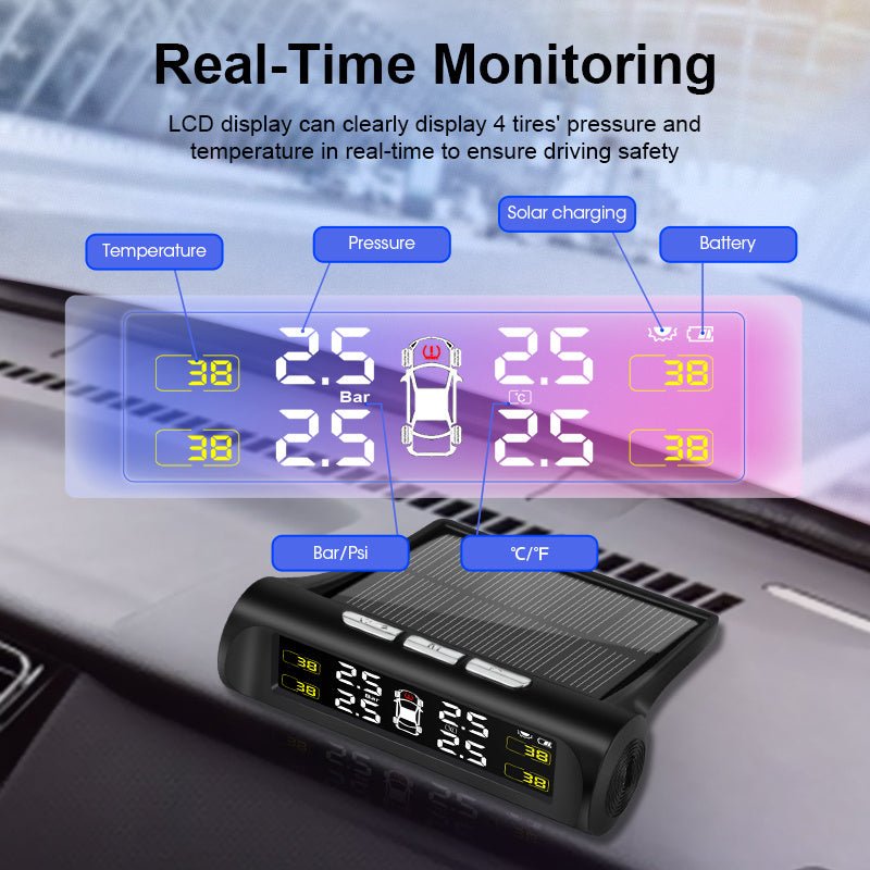 Jansite Smart Car TPMS Tyre Pressure Monitoring System Solar Power Digital LCD Display Auto Security Alarm Systems Tyre Pressure.