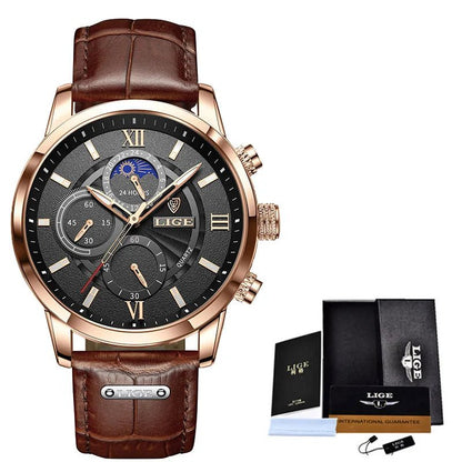 LIGE Men Watches 2023 New Fashion Leather Waterproof Luminous Top Brand Luxury Mens Quartz Wristwatch Men Relogio Masculino+box - AFFORDABLE QUALITY SHOP