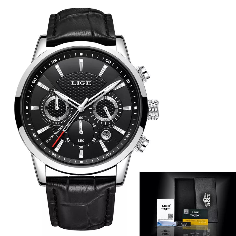 LIGE Men Watches 2023 New Fashion Leather Waterproof Luminous Top Brand Luxury Mens Quartz Wristwatch Men Relogio Masculino+box - AFFORDABLE QUALITY SHOP