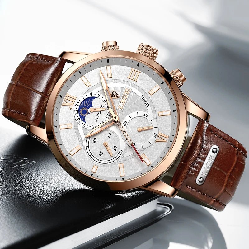 LIGE Men Watches 2023 New Fashion Leather Waterproof Luminous Top Brand Luxury Mens Quartz Wristwatch Men Relogio Masculino+box - AFFORDABLE QUALITY SHOP