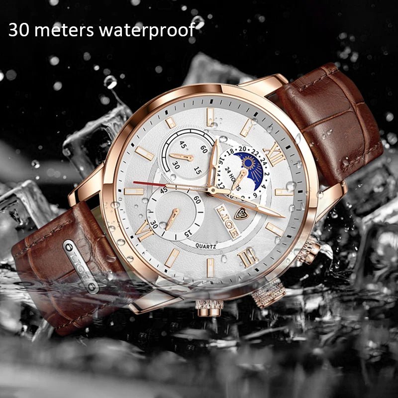 LIGE Men Watches 2023 New Fashion Leather Waterproof Luminous Top Brand Luxury Mens Quartz Wristwatch Men Relogio Masculino+box - AFFORDABLE QUALITY SHOP