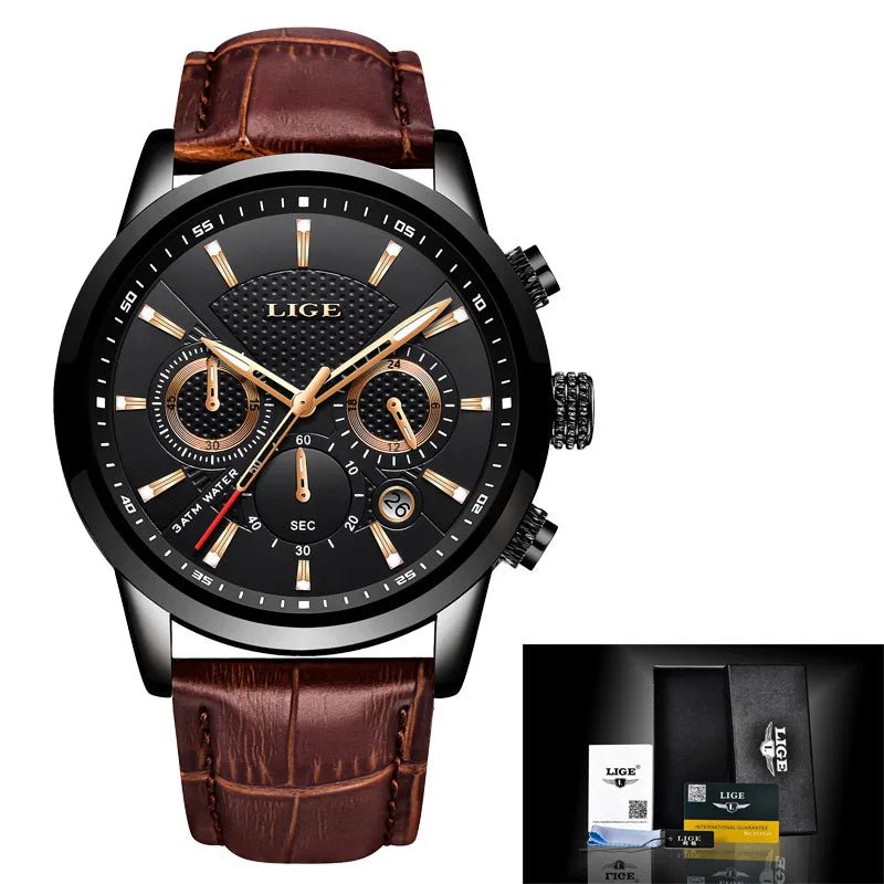 LIGE Men Watches 2023 New Fashion Leather Waterproof Luminous Top Brand Luxury Mens Quartz Wristwatch Men Relogio Masculino+box - AFFORDABLE QUALITY SHOP