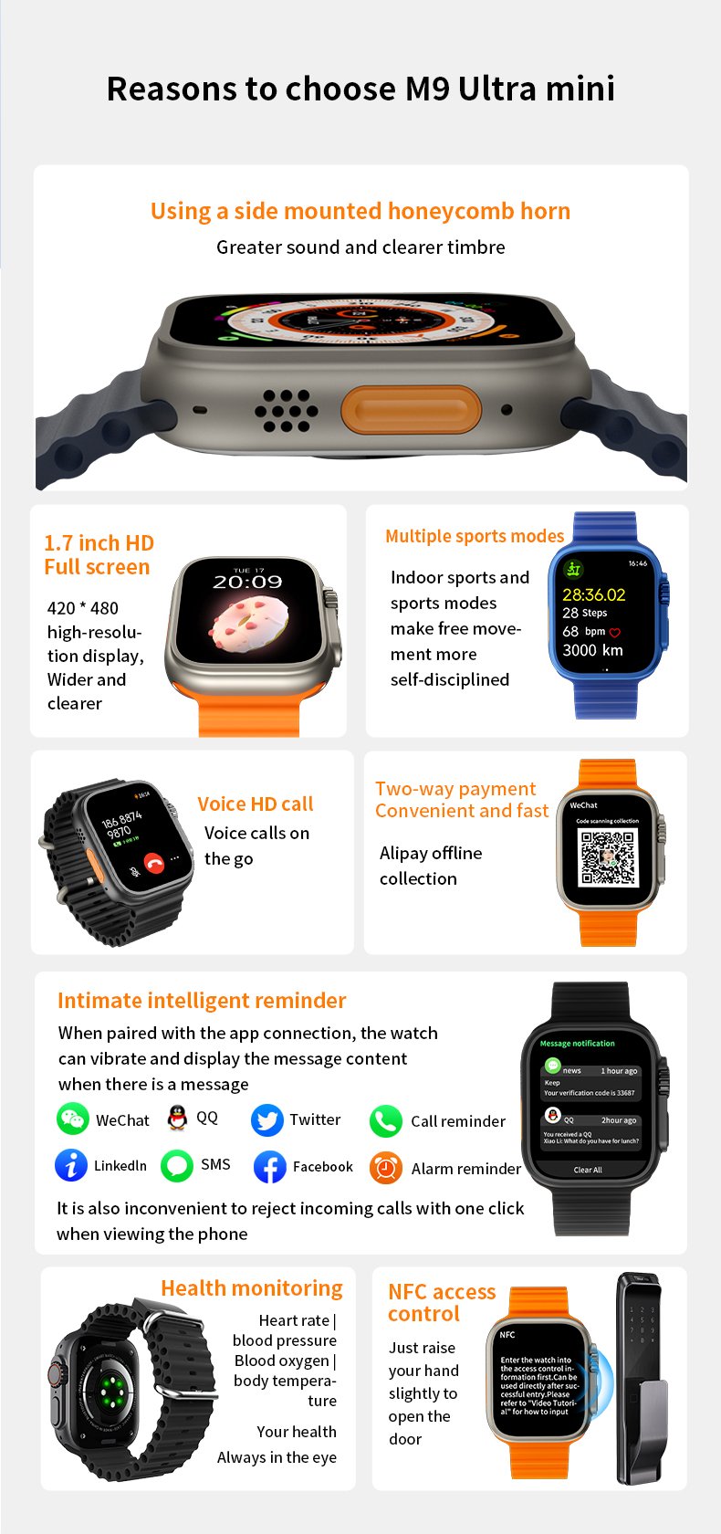 M9 Ultra mini smartwatch heart rate call scanning payment - AFFORDABLE QUALITY SHOP