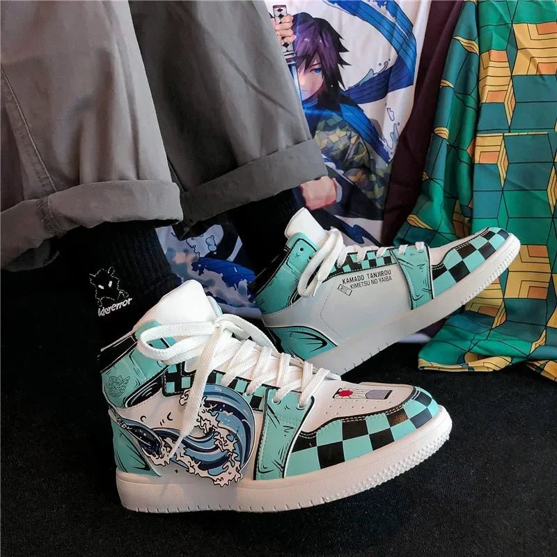 Men Anime Shoes Demon Slayer Anime Shoes Men Anime Sneakers Cartoon Tanjirou Cosplay Women Casual High Top Shoe Running Sneakers - AFFORDABLE QUALITY SHOP