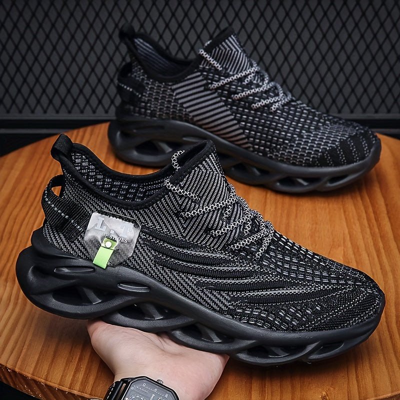 Men's Knit Breathable Running Shoes With Shock Absorption, Lace Up Comfy Soft Sole Sneakers For Outdoor Jogging, Spring And Summer - AFFORDABLE QUALITY SHOP