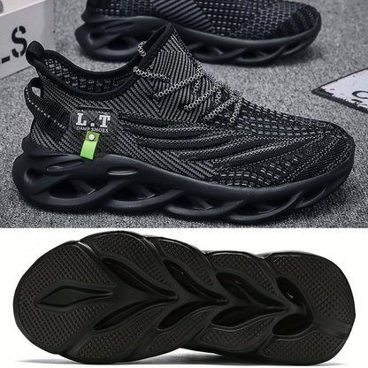 Men's Knit Breathable Running Shoes With Shock Absorption, Lace Up Comfy Soft Sole Sneakers For Outdoor Jogging, Spring And Summer - AFFORDABLE QUALITY SHOP