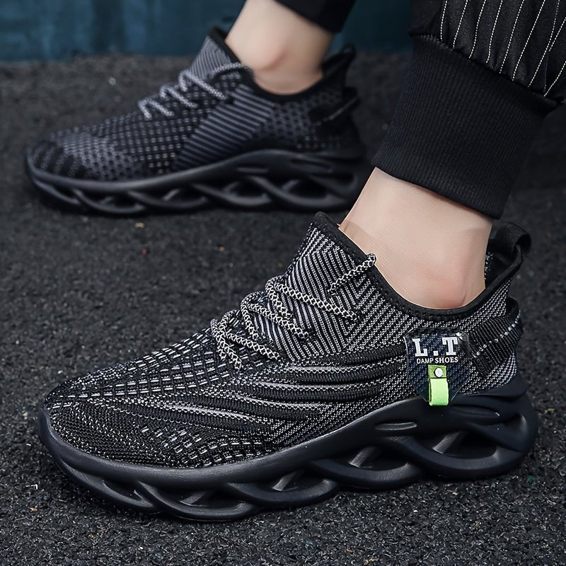 Men's Knit Breathable Running Shoes With Shock Absorption, Lace Up Comfy Soft Sole Sneakers For Outdoor Jogging, Spring And Summer - AFFORDABLE QUALITY SHOP