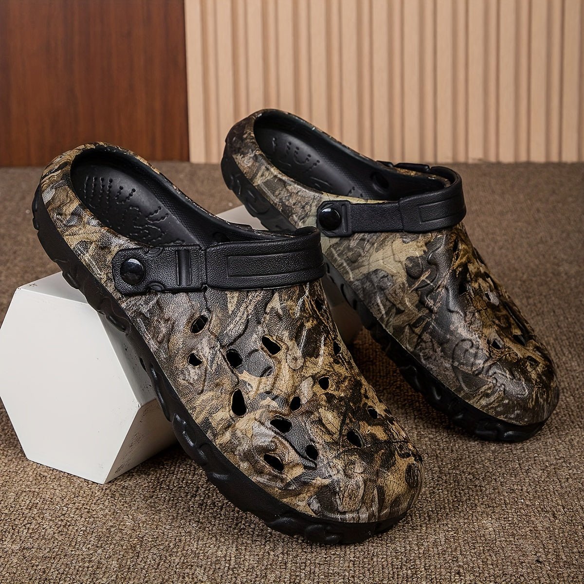 Men's Trendy Camouflage Clogs, Hollow Out Breathable Fashion Beach Water Shoes, Indoor Outdoor Non Slip Slippers For Outdoor Events - AFFORDABLE QUALITY SHOP