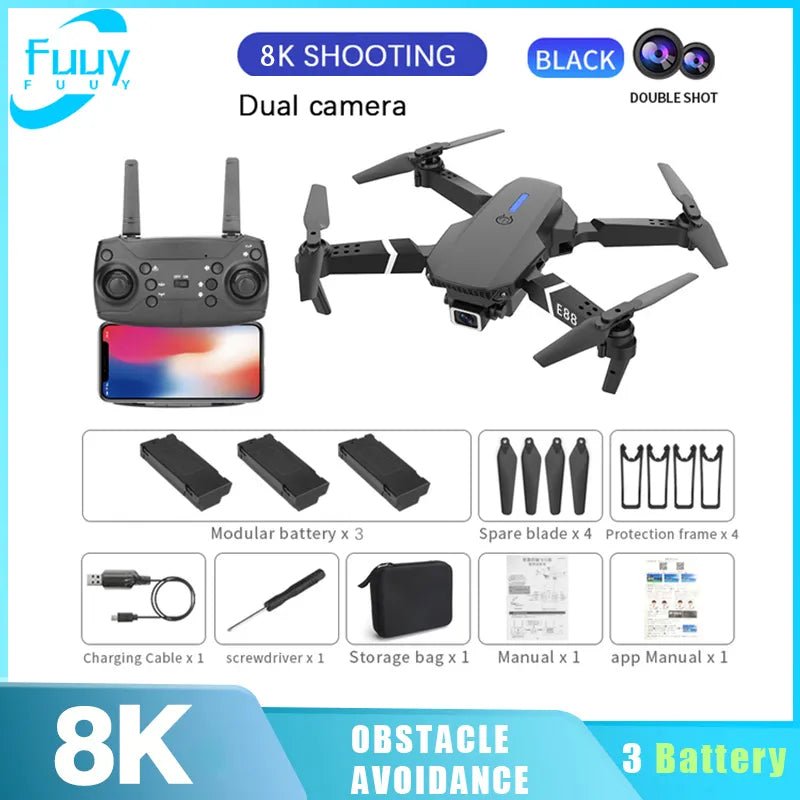 New E88 PRO Drone Professional 10K Wide Angle HD Camera Height Fixed Remote Control Foldable Quadrotor Helicopter Children's Toy - AFFORDABLE QUALITY SHOP