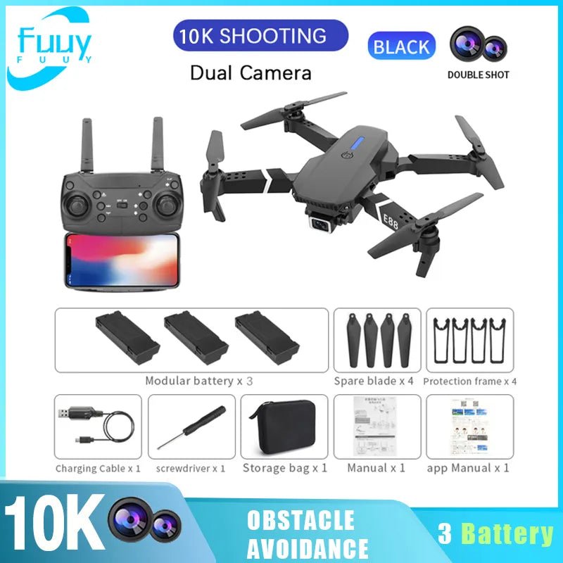 New E88 PRO Drone Professional 10K Wide Angle HD Camera Height Fixed Remote Control Foldable Quadrotor Helicopter Children's Toy - AFFORDABLE QUALITY SHOP