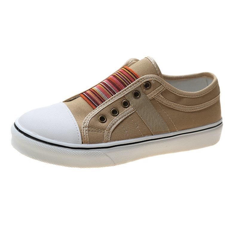 New round toe elastic canvas shoes for women's flat bottomed casual shoes - AFFORDABLE QUALITY SHOP