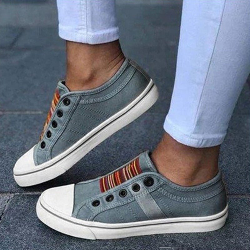 New round toe elastic canvas shoes for women's flat bottomed casual shoes - AFFORDABLE QUALITY SHOP