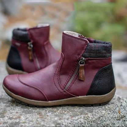 New Short Boots Winter Fashion Leather Panel Flat Bottom Zipper Martin Boots Large Women's Shoes - AFFORDABLE QUALITY SHOP