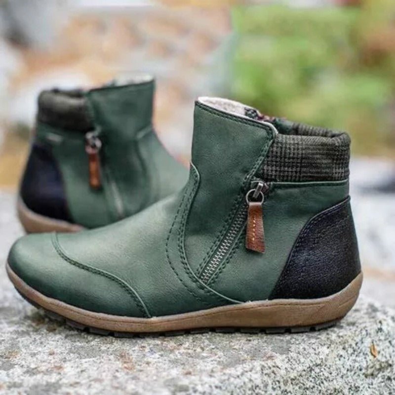 New Short Boots Winter Fashion Leather Panel Flat Bottom Zipper Martin Boots Large Women's Shoes - AFFORDABLE QUALITY SHOP