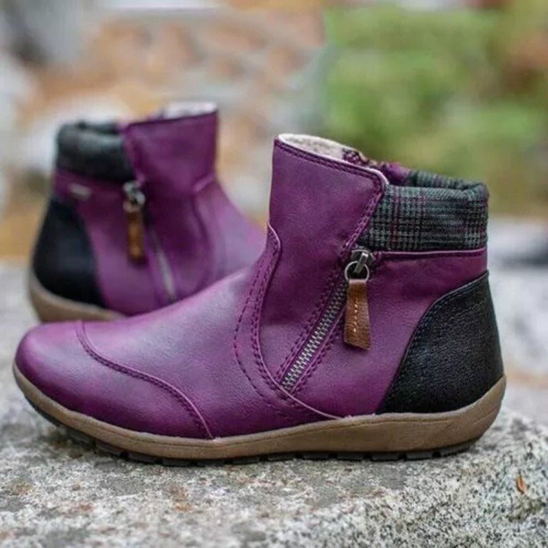 New Short Boots Winter Fashion Leather Panel Flat Bottom Zipper Martin Boots Large Women's Shoes - AFFORDABLE QUALITY SHOP