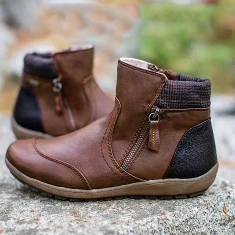 New Short Boots Winter Fashion Leather Panel Flat Bottom Zipper Martin Boots Large Women's Shoes - AFFORDABLE QUALITY SHOP