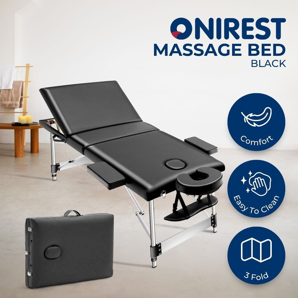 ONIREST 3 Fold Adjustable Portable Massage Bed （Black） - AFFORDABLE QUALITY SHOP