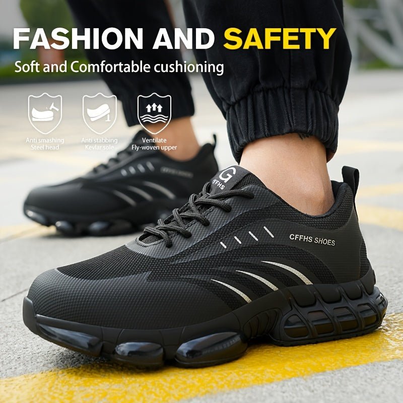 PLUS SIZE Men's Protective Steel Toe Shoes, Lace Up Comfy Sneakers, Perfect For Constructional Safety Workout Activities - AFFORDABLE QUALITY SHOP