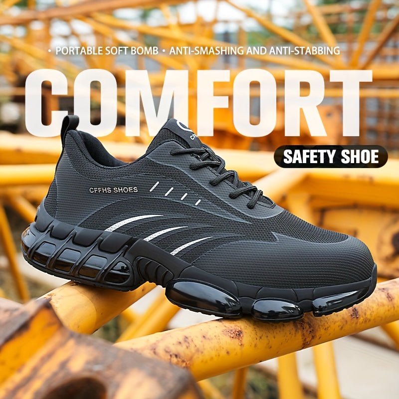 PLUS SIZE Men's Protective Steel Toe Shoes, Lace Up Comfy Sneakers, Perfect For Constructional Safety Workout Activities - AFFORDABLE QUALITY SHOP