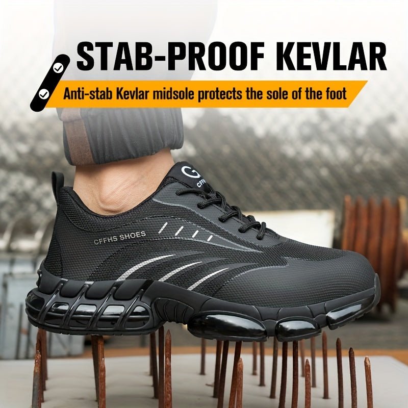 PLUS SIZE Men's Protective Steel Toe Shoes, Lace Up Comfy Sneakers, Perfect For Constructional Safety Workout Activities - AFFORDABLE QUALITY SHOP