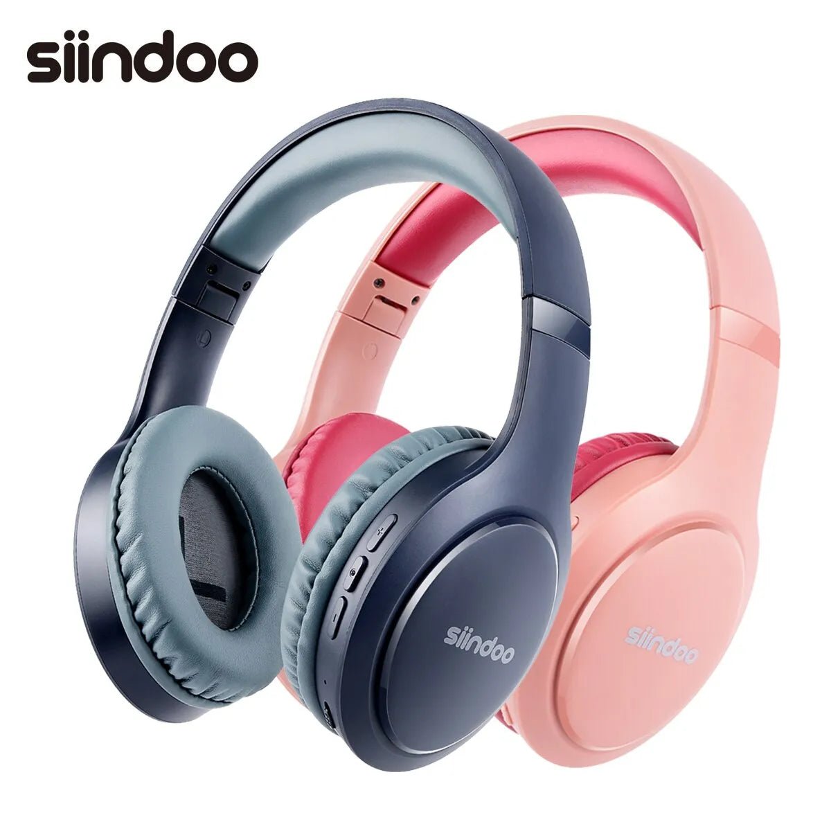 Siindoo JH-919 Wireless Bluetooth Headphones Pink&Blue Foldable Stereo Earphones Super Bass Noise Cancelling Mic For Laptop TV - AFFORDABLE QUALITY SHOP