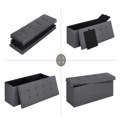 SONGMICS 110cm Folding Storage Ottoman Bench Foot Rest Stool Dark Gray - AFFORDABLE QUALITY SHOP