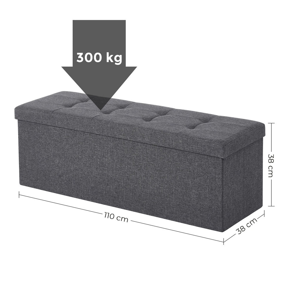 SONGMICS 110cm Folding Storage Ottoman Bench Foot Rest Stool Dark Gray - AFFORDABLE QUALITY SHOP