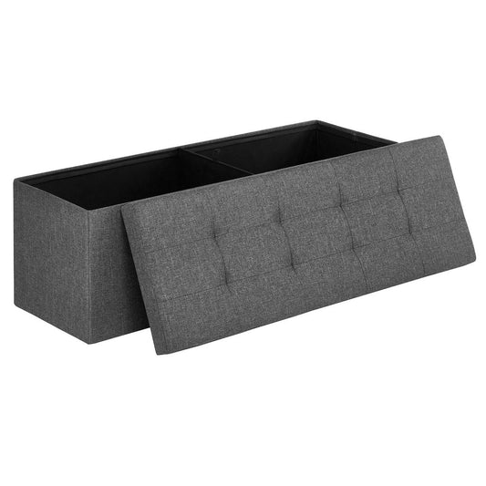 SONGMICS 110cm Folding Storage Ottoman Bench Foot Rest Stool Dark Gray - AFFORDABLE QUALITY SHOP