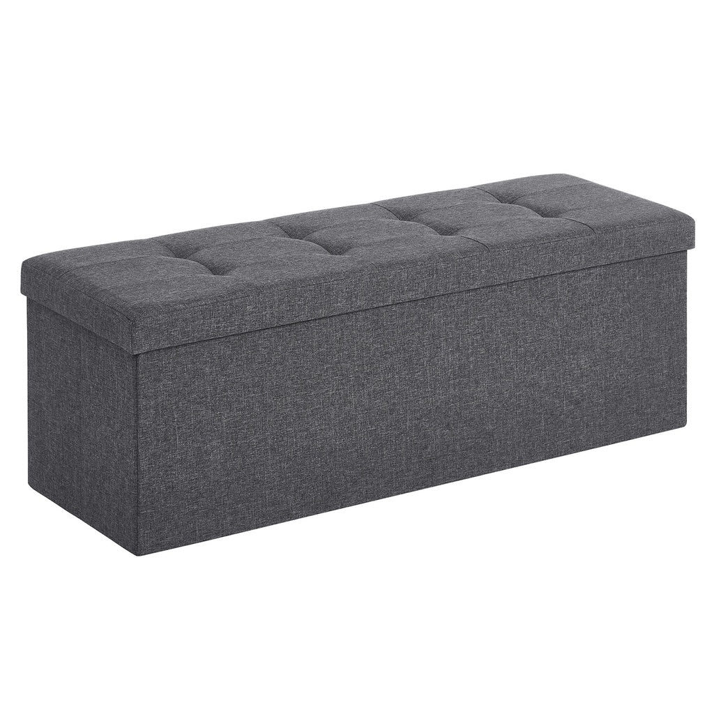 SONGMICS 110cm Folding Storage Ottoman Bench Foot Rest Stool Dark Gray - AFFORDABLE QUALITY SHOP