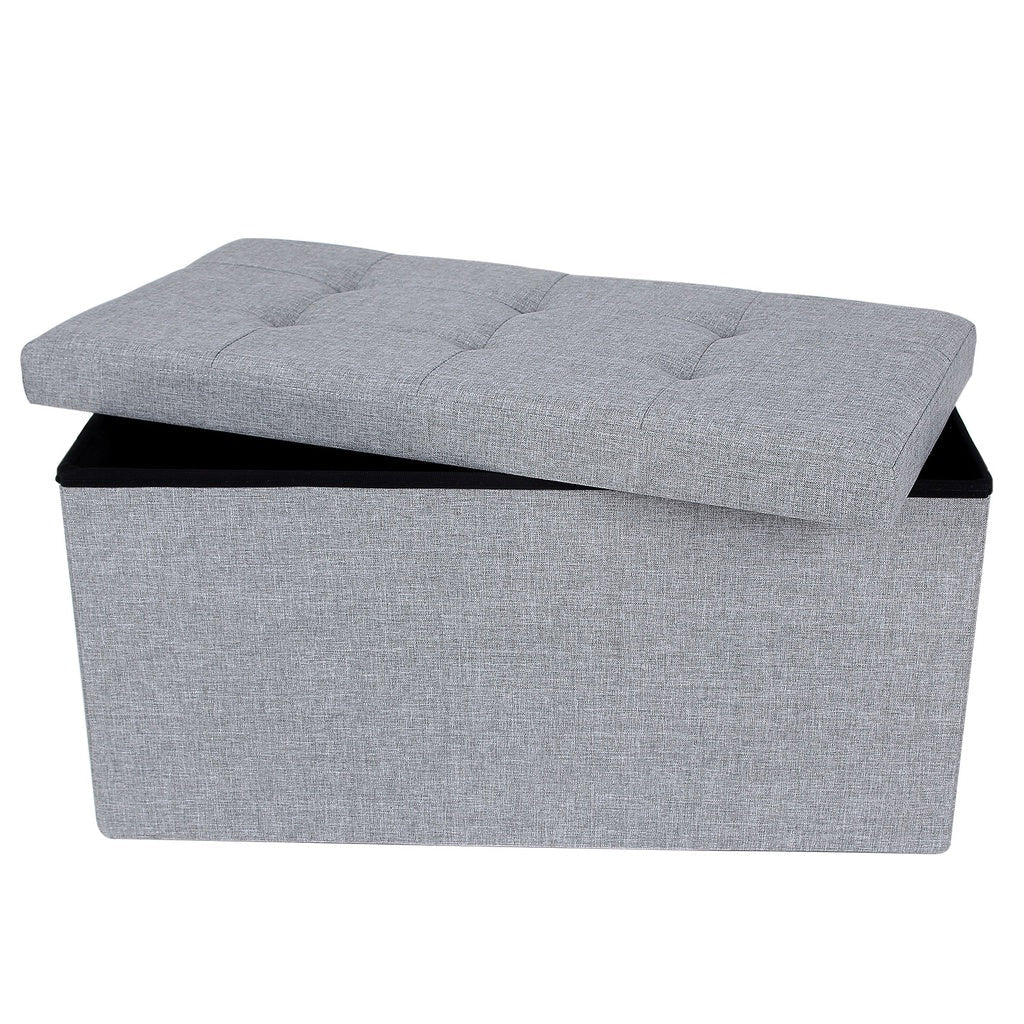 SONGMICS 76cm Folding Storage Ottoman Bench Foot Rest Stool Light Gray - AFFORDABLE QUALITY SHOP