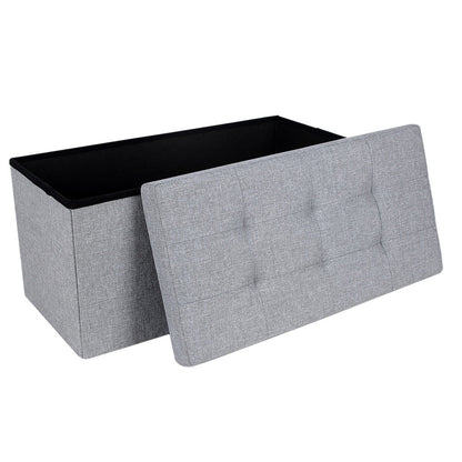 SONGMICS 76cm Folding Storage Ottoman Bench Foot Rest Stool Light Gray - AFFORDABLE QUALITY SHOP