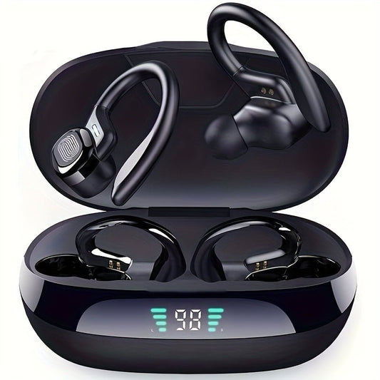 True Wireless Earbuds, TWS Earphones With Mic, Sport Earhook Headset, Stereo In Ear Headphones With LED Display Charing Case - AFFORDABLE QUALITY SHOP