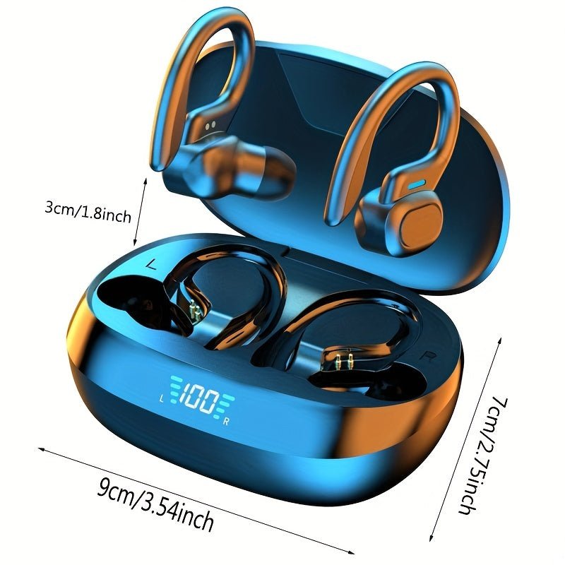 True Wireless Earbuds, TWS Earphones With Mic, Sport Earhook Headset, Stereo In Ear Headphones With LED Display Charing Case - AFFORDABLE QUALITY SHOP