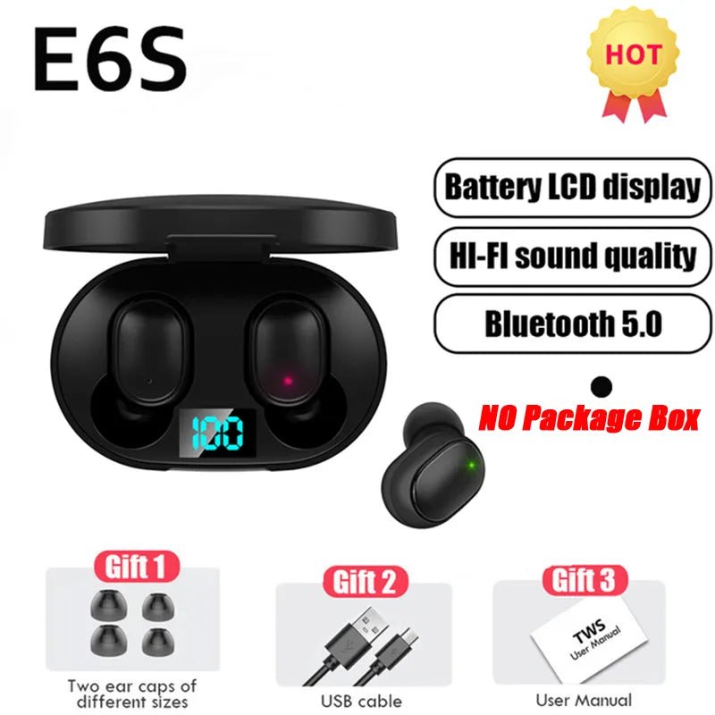 TWS E6S Bluetooth Earphones Wireless bluetooth headset Noise Cancelling Headsets With Microphone Headphones For Xiaomi Redmi - AFFORDABLE QUALITY SHOP