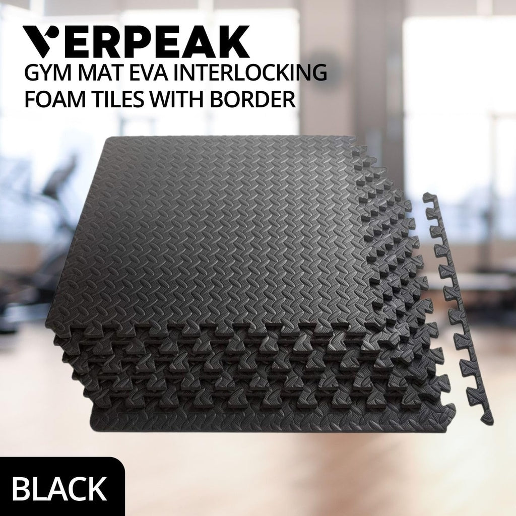 VERPEAK Puzzle Gym Mat EVA Interlocking Foam Tiles with Border (Black) VP-GMT-100-LMJ - AFFORDABLE QUALITY SHOP