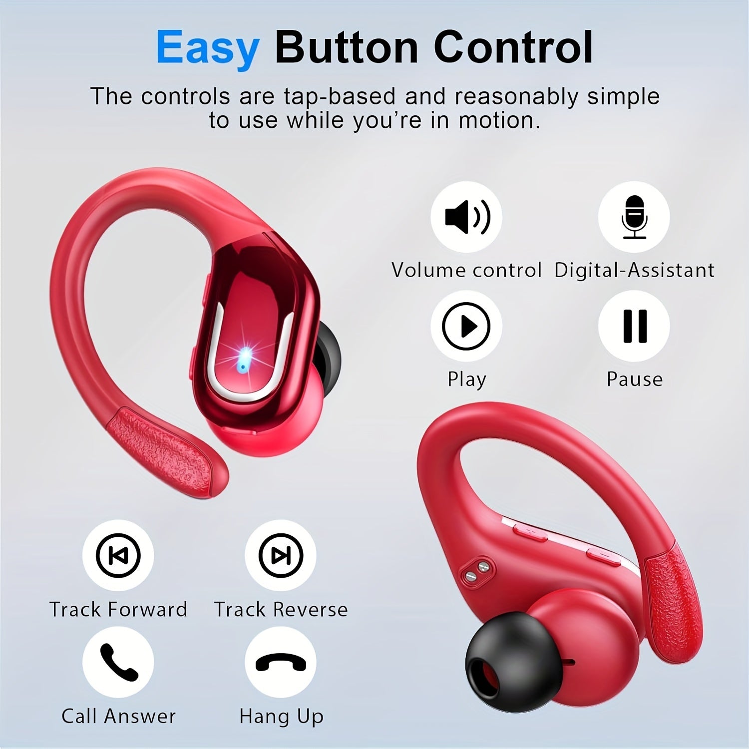 Wireless Earbuds, Wireless 5.3 Headphones With 4 ENC Noise Cancelling Mic, 75H Wireless Headphones In Ear Stereo Sound Deep Bass, 2023 Earphones IP7 Waterproof LED Display For Running, Red - AFFORDABLE QUALITY SHOP