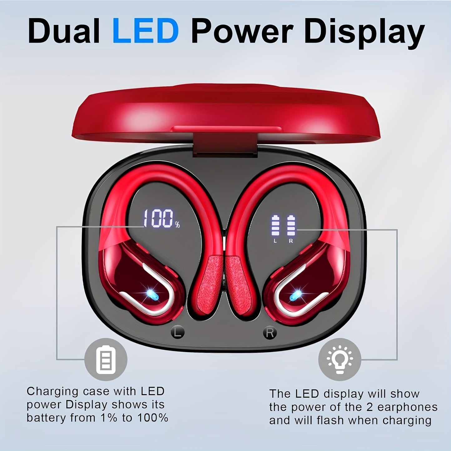 Wireless Earbuds, Wireless 5.3 Headphones With 4 ENC Noise Cancelling Mic, 75H Wireless Headphones In Ear Stereo Sound Deep Bass, 2023 Earphones IP7 Waterproof LED Display For Running, Red - AFFORDABLE QUALITY SHOP