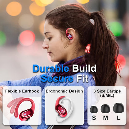 Wireless Earbuds, Wireless 5.3 Headphones With 4 ENC Noise Cancelling Mic, 75H Wireless Headphones In Ear Stereo Sound Deep Bass, 2023 Earphones IP7 Waterproof LED Display For Running, Red - AFFORDABLE QUALITY SHOP