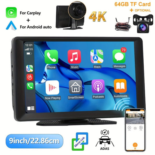 Wireless For Carplay Portable Smart Player+ APP WiFi Video+ 4K Camera Car Stereo FM Radio 22.86cm HD Touch Screen With Mirror Link ADAS For Android Auto - AFFORDABLE QUALITY SHOP