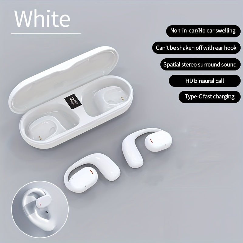 Wireless Headphones Stereo Open True Wireless OWS Earphones Outdoor Riding Running Sports Earclip Type Earbuds Touch Control Earbuds With Digital Display Charging Bin - AFFORDABLE QUALITY SHOP