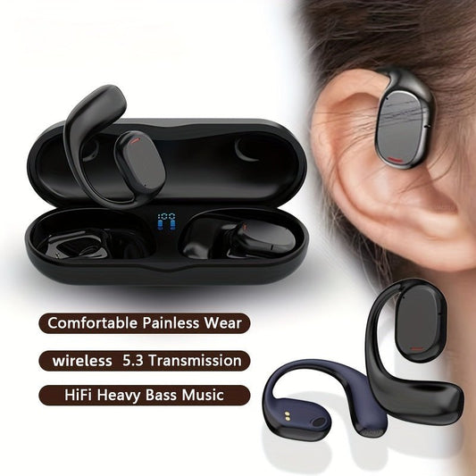 Wireless Headphones Stereo Open True Wireless OWS Earphones Outdoor Riding Running Sports Earclip Type Earbuds Touch Control Earbuds With Digital Display Charging Bin - AFFORDABLE QUALITY SHOP