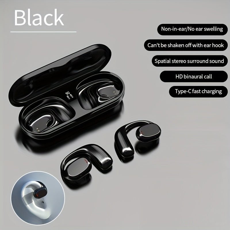 Wireless Headphones Stereo Open True Wireless OWS Earphones Outdoor Riding Running Sports Earclip Type Earbuds Touch Control Earbuds With Digital Display Charging Bin - AFFORDABLE QUALITY SHOP