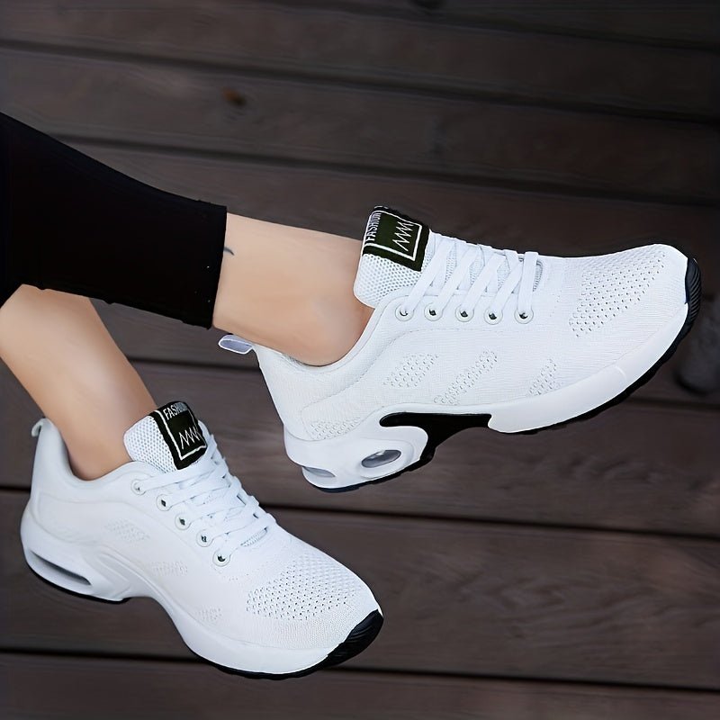 Women's Air Cushion Sole Sneakers, Breathable Knitted Lace Up Running Shoes, Casual Fly Woven Sneakers - AFFORDABLE QUALITY SHOP