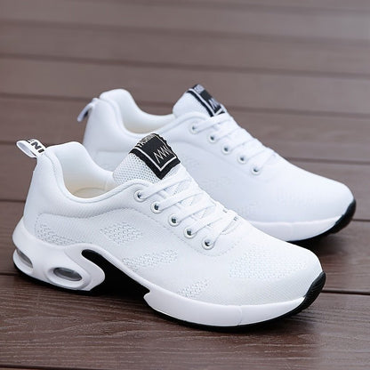 Women's Air Cushion Sole Sneakers, Breathable Knitted Lace Up Running Shoes, Casual Fly Woven Sneakers - AFFORDABLE QUALITY SHOP