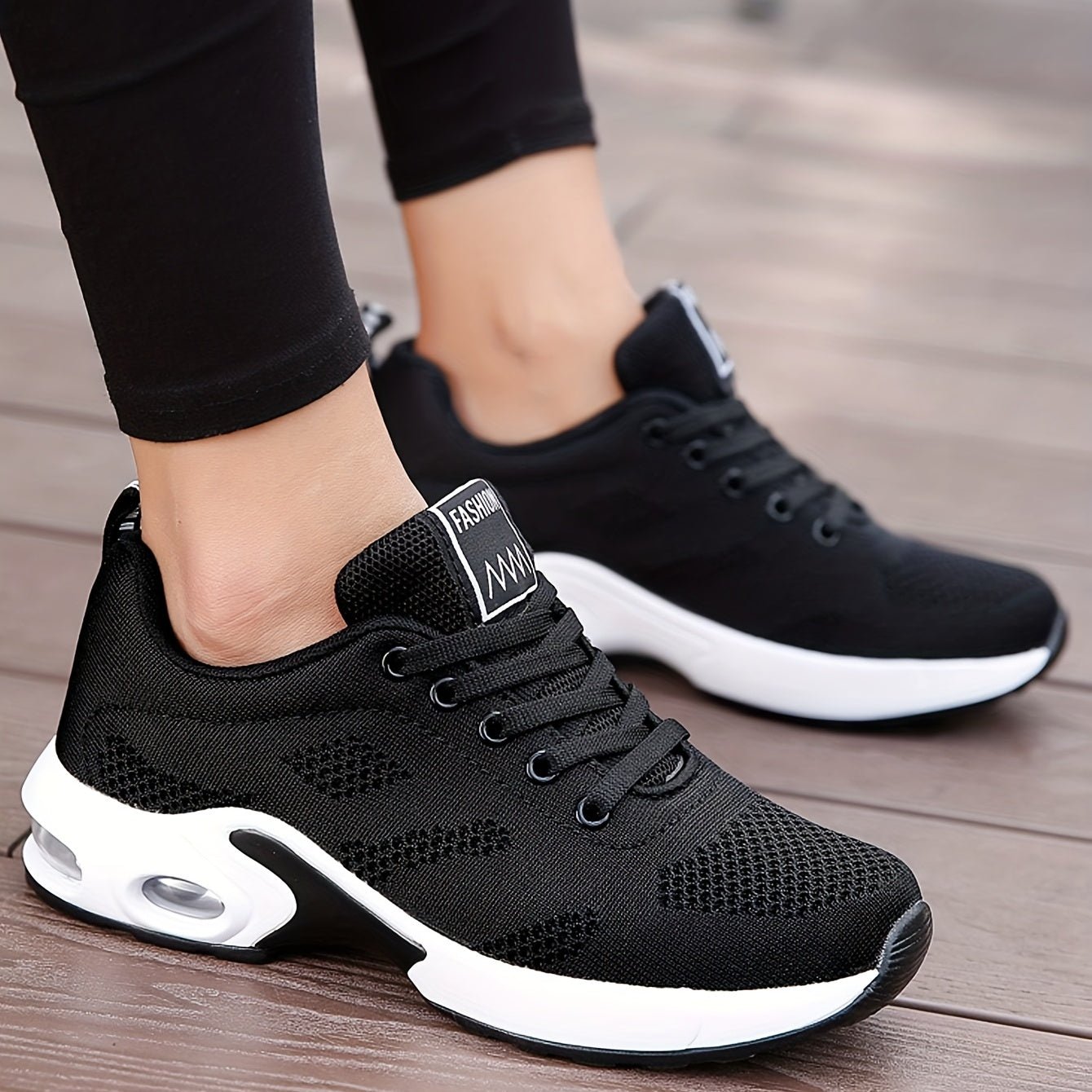 Women's Air Cushion Sole Sneakers, Breathable Knitted Lace Up Running Shoes, Casual Fly Woven Sneakers - AFFORDABLE QUALITY SHOP