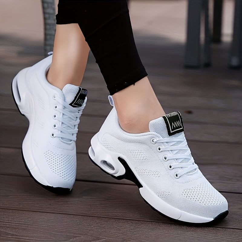 Women's Air Cushion Sole Sneakers, Breathable Knitted Lace Up Running Shoes, Casual Fly Woven Sneakers - AFFORDABLE QUALITY SHOP