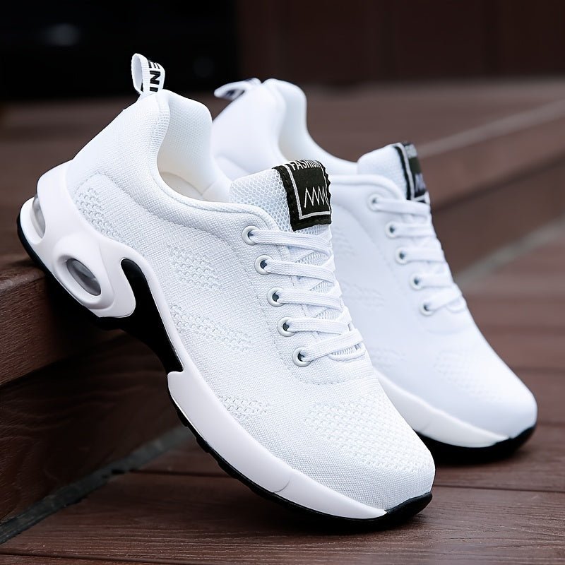 Women's Air Cushion Sole Sneakers, Breathable Knitted Lace Up Running Shoes, Casual Fly Woven Sneakers - AFFORDABLE QUALITY SHOP