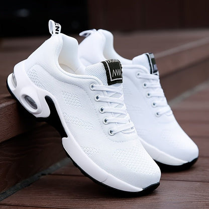 Women's Air Cushion Sole Sneakers, Breathable Knitted Lace Up Running Shoes, Casual Fly Woven Sneakers - AFFORDABLE QUALITY SHOP