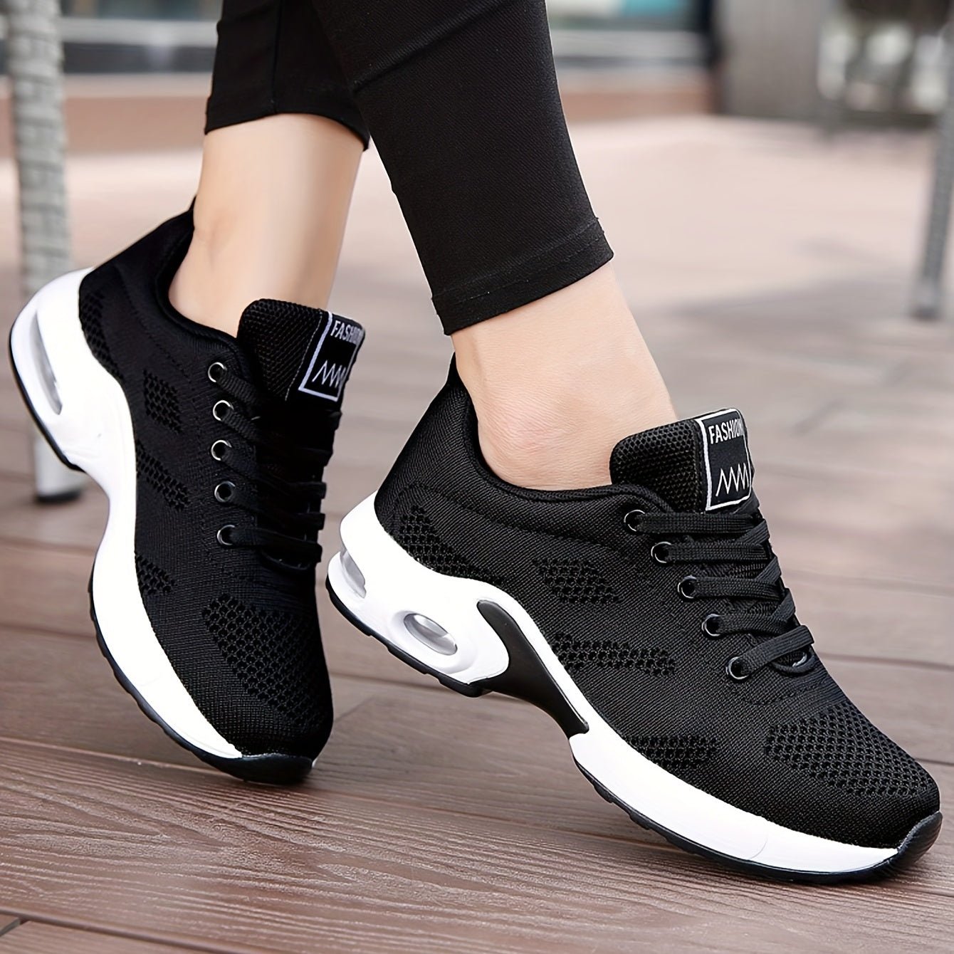 Women's Air Cushion Sole Sneakers, Breathable Knitted Lace Up Running Shoes, Casual Fly Woven Sneakers - AFFORDABLE QUALITY SHOP